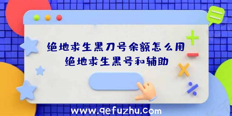 「绝地求生黑刀号余额怎么用」|绝地求生黑号和辅助